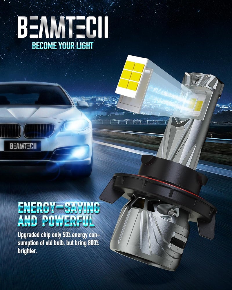 BEAMTECH H13 Bulb, 800% Brighter High Speed Fan 6500K Xenon White H13 Light Bulbs or Fog Lights Pack of 2 - Image 2